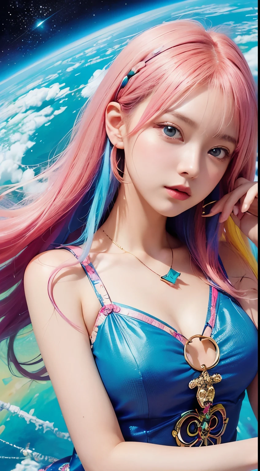 girl, Goblins, Big smile of joy,Beautiful and inspiring,(((Flat Chest))),Do a dynamic dance、How to wear a Painted Mimi headband、(((Small face(Thin arms、Narrow waist、Slender upper body、Thin thighs、Slim lower body))))、Medium Long Hair、(((Pink Hair)))、Tropical sandy beach、Dazzling Smile、Micro Bikini、Full Body Shot、A bow tie、wear big gold earrings