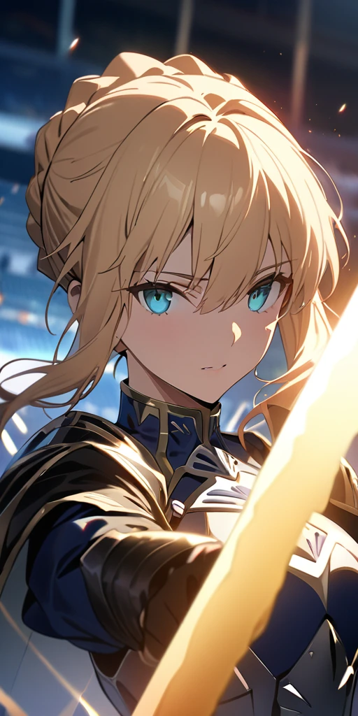 a highly detailed portrait of a tall, muscular blonde female with short straight hair and blue eyes, wearing a black military uniform with a cape and segmented skirt, standing on a battlefield at night with a menacing aura, extremely detailed eyes and face, longeyelashes, evil smile, nail, blood, magic, antique uniform, scary aura, HDR, UHD, studio lighting, ultra-fine painting, sharp focus, physically-based rendering, extreme detail description, professional, vivid colors, bokeh, portraits, dark fantasy