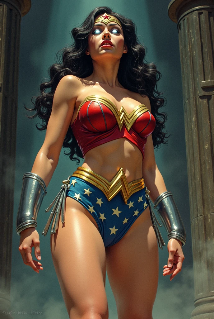 Masterpiece of Wonder woman sexy pose wearing a sexy slave outfit very revealing outfit in ultra hd 32k best quality