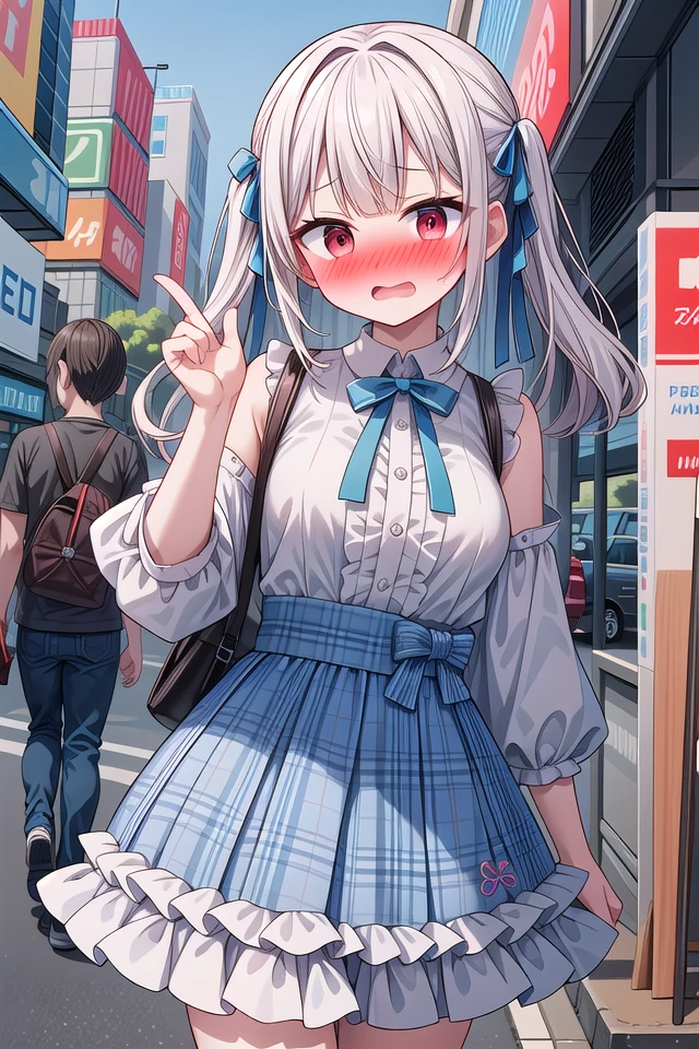 insanely detailed, absurdres, ultra-highres, ultra-detailed, best quality,
1 girl, solo, nice hands, perfect hands
BREAK
(blue theme:1.3), (wearing harajuku-style coordinate),
shame, embarrassed, open mouth, wavy mouth,
dynamic pose, cowboy shot, looking at viewer
BREAK
slender, kawaii, perfect symmetrical face, ultra cute girl, ultra cute face, ultra detailed eyes, ultra detailed hair, ultra cute, ultra beautiful,
in harajuku, shibuya, tokyo, street, crowd, cityscape,
medium large breasts, (cleavage:-1.5)
BREAK
(white medium hair, dark red eyes)