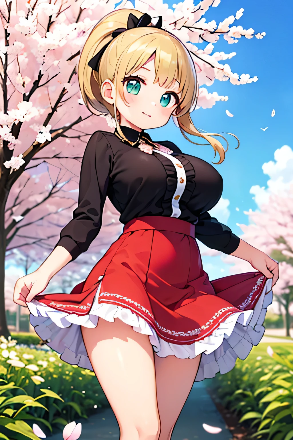 (highest quality), Super detailed), (Ultra High Resolution 8K), High-definition facial beauty, ((Skirt Lift)), take off your clothes, (((Blushing, Embarrassing))), girl, (Big Breasts), Knitwear, Slit Skirt, Showing panties, Very hot day, Shade, ((Walk and seduce))