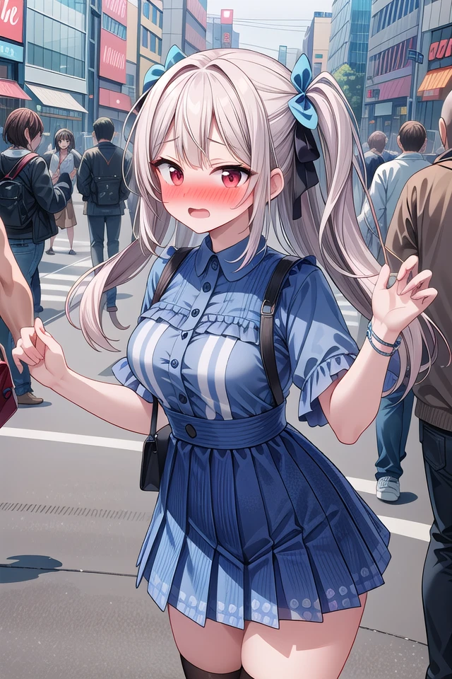 insanely detailed, absurdres, ultra-highres, ultra-detailed, best quality,
1 girl, solo, nice hands, perfect hands
BREAK
(blue theme:1.3), (wearing harajuku-style coordinate),
shame, embarrassed, open mouth, wavy mouth,
dynamic pose, cowboy shot, looking at viewer
BREAK
slender, kawaii, perfect symmetrical face, ultra cute girl, ultra cute face, ultra detailed eyes, ultra detailed hair, ultra cute, ultra beautiful,
in harajuku, shibuya, tokyo, street, crowd, cityscape,
medium large breasts, (cleavage:-1.5)
BREAK
(white medium hair, dark red eyes)