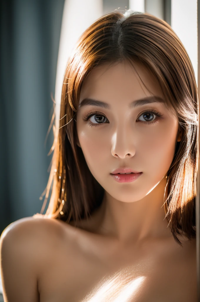 Super detailed, High resolution, Super detaileded, highest quality, wonderful, highest quality,Unified 8k wallpaper, Cinema Lighting, Genuine， Girl with perfect body， Very beautiful face and eyes，Long Hair，Big Breasts ，Completely naked,　Japanese,