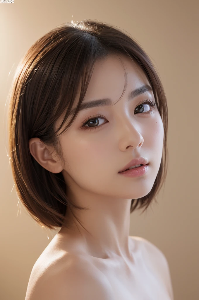 masutepiece, Best Quality, hight resolution, top-quality, 8K, masterpiece, 女の子1人, Medium short hair, well-shaped milk, Erotic, elegent, Highly detailed, hyperdetailed face, (Detailed and big eyes), Cat-like eyes, 二重まぶた, Facing the front, Look at viewers