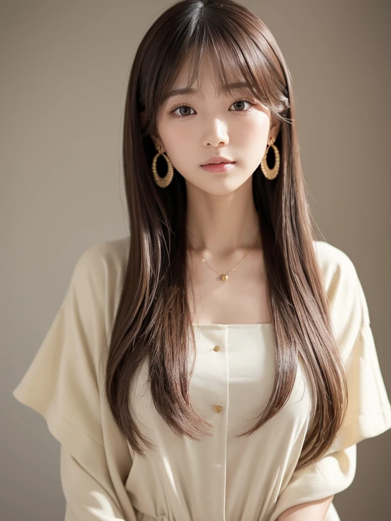 ​masterpiece、1 beautiful girl、A detailed eye、Puffy eyes、top-quality, 超A high resolution, (Realisticity: 1.4), cinematlic lighting、japanes、Asian Beauty、Korea person、Super beauty、Beautiful skin、The body is facing forward、up of face、(A hyper-realistic)、(hight resolution)、(8K)、(ighly detailed)、(beautifully detailed eyes)、(ultra-detailliert)、 (wall-paper)、A detailed face、Bright lighting、profetional lighting、looking at viewert、Facing straight ahead、oblique bangs、head with brown hair、乃木坂アイドル、韓国アイドル、hposing Gravure Idol、女優、age19、