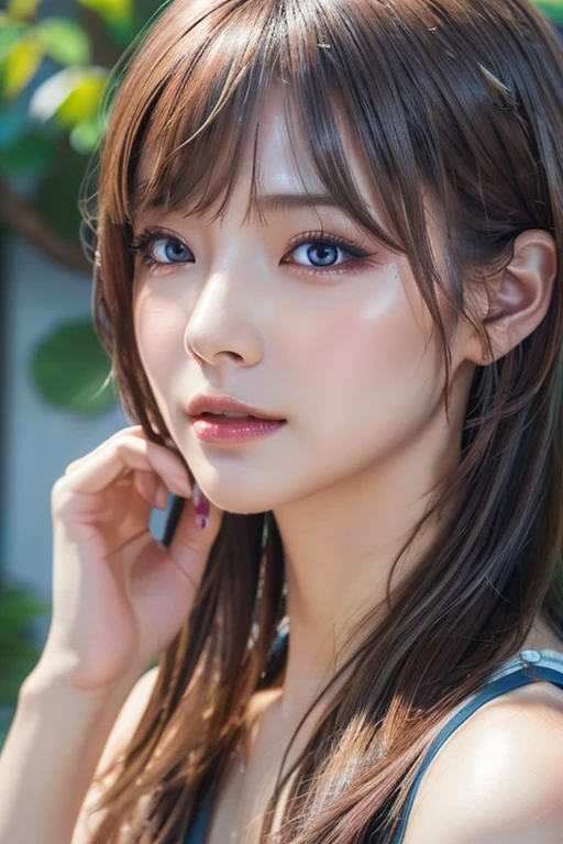 Keep this image:1.3、Pale face and eyes、超細い顔とblue eyes:1.3, blue eyes:1.3、{RAW shooting、4k, 8k, Highest quality}, {{Masterpiece}}, {Very delicate and beautiful}, Outstanding light and shadow, Home、Highly detailed wallpaper, Sunny and bright sunlight, whole body, whole body、 1 girl、1 girl, , blush:1.2、Shaggy light brown long hair:1.5, Strong sunlight, Delicate Hair,Realistic skin texture, BCup Breast、valley, Fresh, Young Skin, Visible wrinkles on the skin., Broad shoulders:1.4, ((A strong light shines on your face:1.5)), Take dynamic poses:1.5, necklace、ring、Earrings、Toothy smile:1,5、Smiling teeth:1.5, Ray Tracing、One girl, Beautiful woman with slim abdominal muscles: 1.3, (light brown long hair, BCup Breast: 1.2), Oversized tank top: 1.2, Very delicate face, Delicate eyes, double eyelid, Toothy smile, Toothy smile、Home