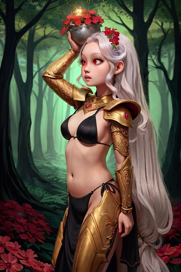 Beautiful 1girl in, full body, teenager, Solo, (very long waist length hair, straight blonde hair: 1.28), ((light blue eyes)), clear skin, (large darker fox ears: 1.35), pale skin, medium breasts, cleavage, (thin hips, thin waist: 1.25), (arched back:1.12), detailed skin, shy smile, revealing clothes, (wearing yeux rouge, Black and red studded leather armor, Bloody sword: 1.1), (groping chest: 1.23), touching herself, (walking: 1.22), (dark dark red fox ears:1.25), (detailed magical forest background:1.1), creek, overlooking opening in forest, 4k textures, soft light, elegant, highly detailed, sharp focus, soothing tones, insane details, intricate details, hyperdetailed, low contrast, exposure blend, hdr, faded
