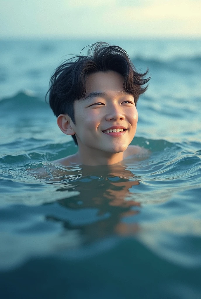 16 OLD YEAR, KOREAN HOMOSEXUAL CUTE BOY, BROWN SKIN, whole body, SWEAT SKIN, slender BODY, FOOT, men's swimwear, ARM PIT, DIVING, ANGLE FROM BELOW, SMILE