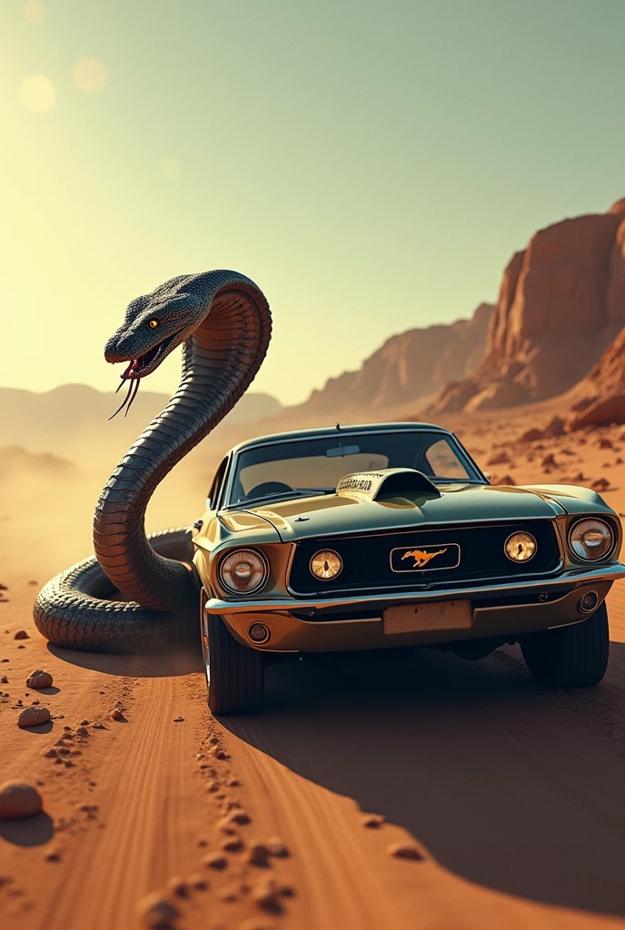 amazing quality, masterpiece, best quality, very detailed, very detailed, uhd, complete anatomy, portrait, degree , surrealism, majestic, exorbitant, inspirational, boss style, Lindworm attacking in the Dusty Desert, Running supercar Zenbo, atmospheric fog, cinematic composition, soft shadows, national geographic style