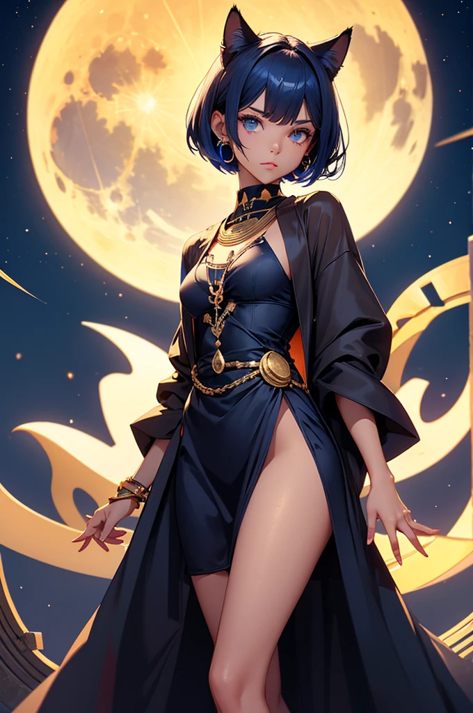 8k, masterpiece, best quality, highly detailed, 1girl, tiefling, warlock, solo, multicolored hair, very short straight hair green highlight hair on white hair, strippled hair, wearing glasses, earrings, necklace, navel piercing,  short skirts, mole, glamorous, teal and purple clothing, villainy, smirk, seductive pose, close ups view, rings, looking at viewer, standing, demon horns, demon tail, high heels, fantasy world, night-time, crescent moon, fires, burning scenario, casting fire spell, rounded glasses.