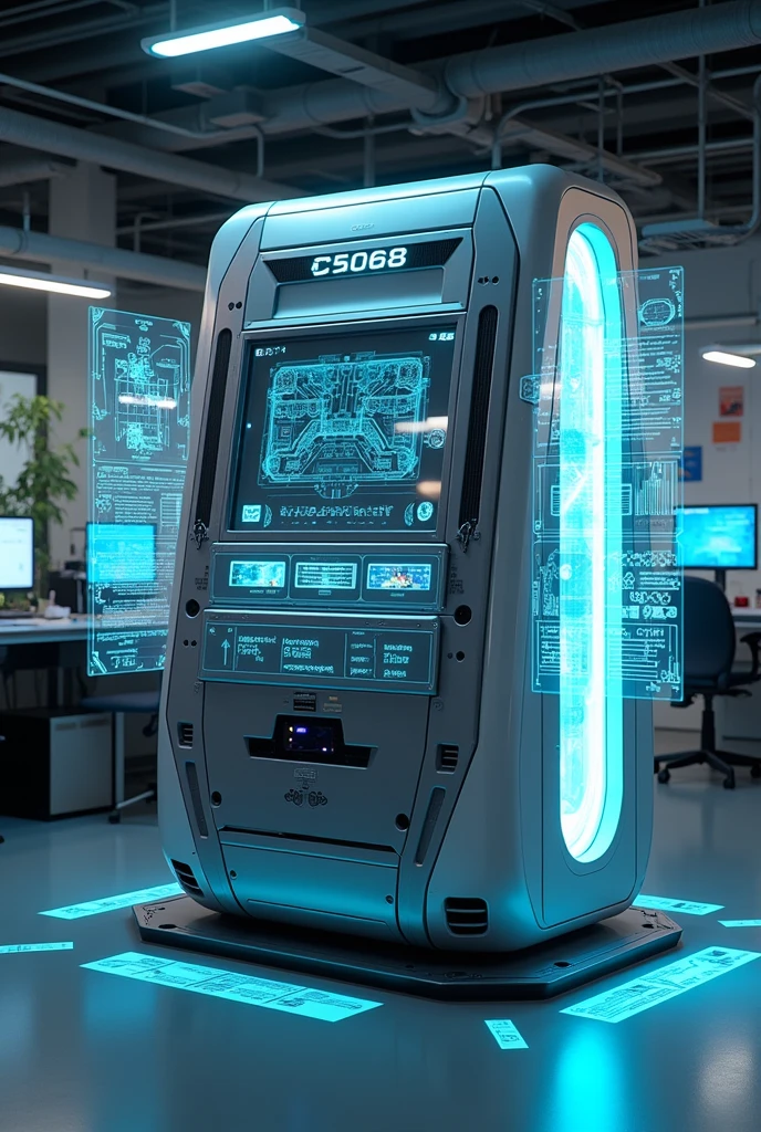 the machine created by Ingram, with details of lights and holograms.