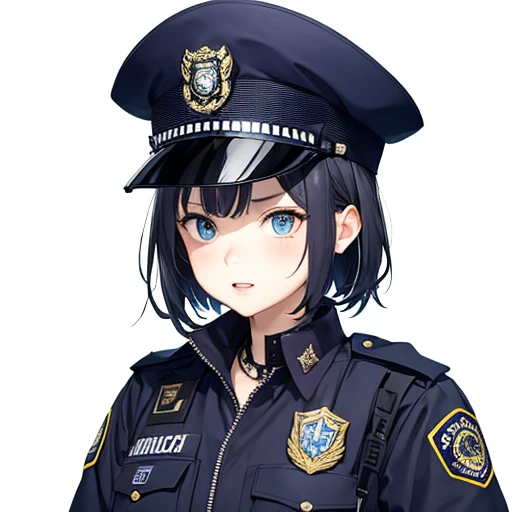 Brown hair, 1Girl, police officer