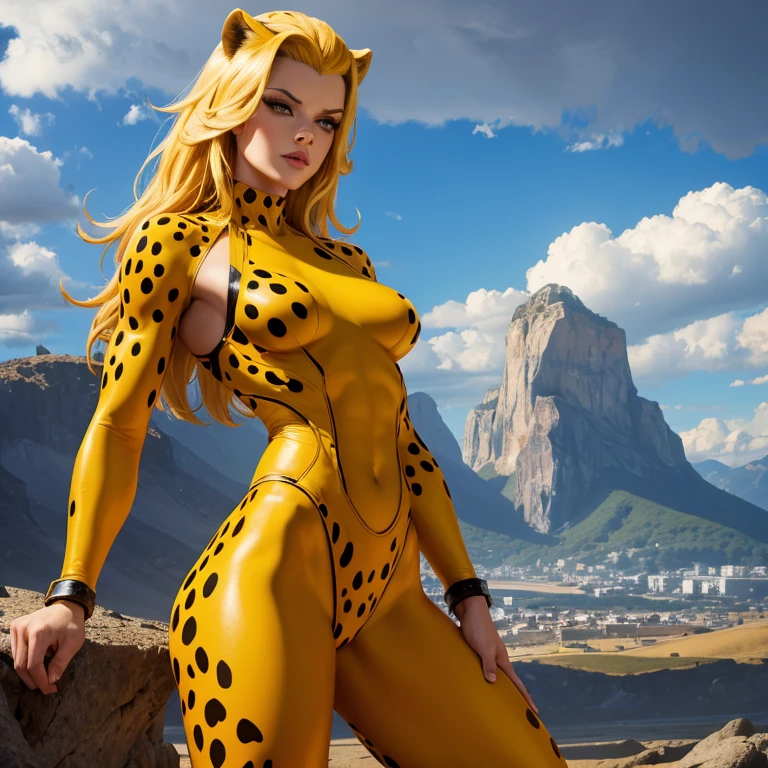 The 60-year-old woman is a tiger beastman and does not wear underwear、She doesn't wear underwear because she's a beastman、It is white and has very beautiful skin、Yellow eyes、Tiger print braided hair、Beautiful pubic area without hair、sexypose、large full breasts、