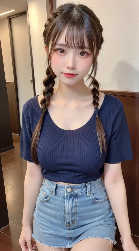 the Extremely Detailed CG Unity 8K Wallpapers、top-quality、ultra-detailliert、masterpiece、realisitic、Photo Real、Very detailed cute lady、20yr old、、((skirt lift by yourself)))、(Lifted by yourself)、White Pantiies foculush、cparted lips、looking at the viewers、Semi-body shot、(Large crowds)、(Crowded museums)、Short bob cut、Point your body at the camera