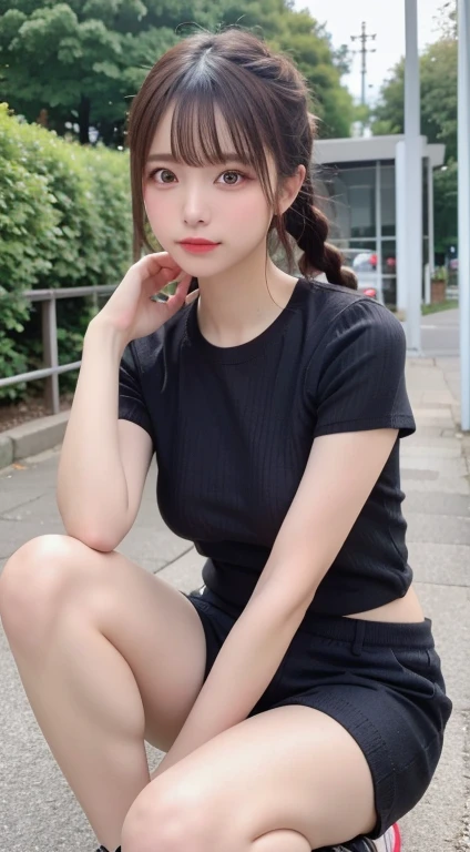 ((1girl)), woman, masterpiece, best quality, highest quality, cinematic lighting, (volumetric lighting), extremely detailed CG unity 8k wallpaper, focused, 8k wallpaper, extremely detailed, ultra realistic, photorealistic, sharp focus, absurdres, (HDR:1.2), (high contrast), photograph, detailed and intricate, instagram, portrait, highly detailed, digital painting, artstation, concept art, smooth, sharp focus, illustration, cinematic lighting, (big breast:1.3), (((skinny, slim legs))), (japanese idol posture), (knit strap tanktop, mini skirt, open shoulder, open chest, cleavage), looking at the viewer, (I don't see arms)), ((Standing)), ((Medium body shot, hip level shot)), long hair, ((leaning on a wall)), beautiful eyes.