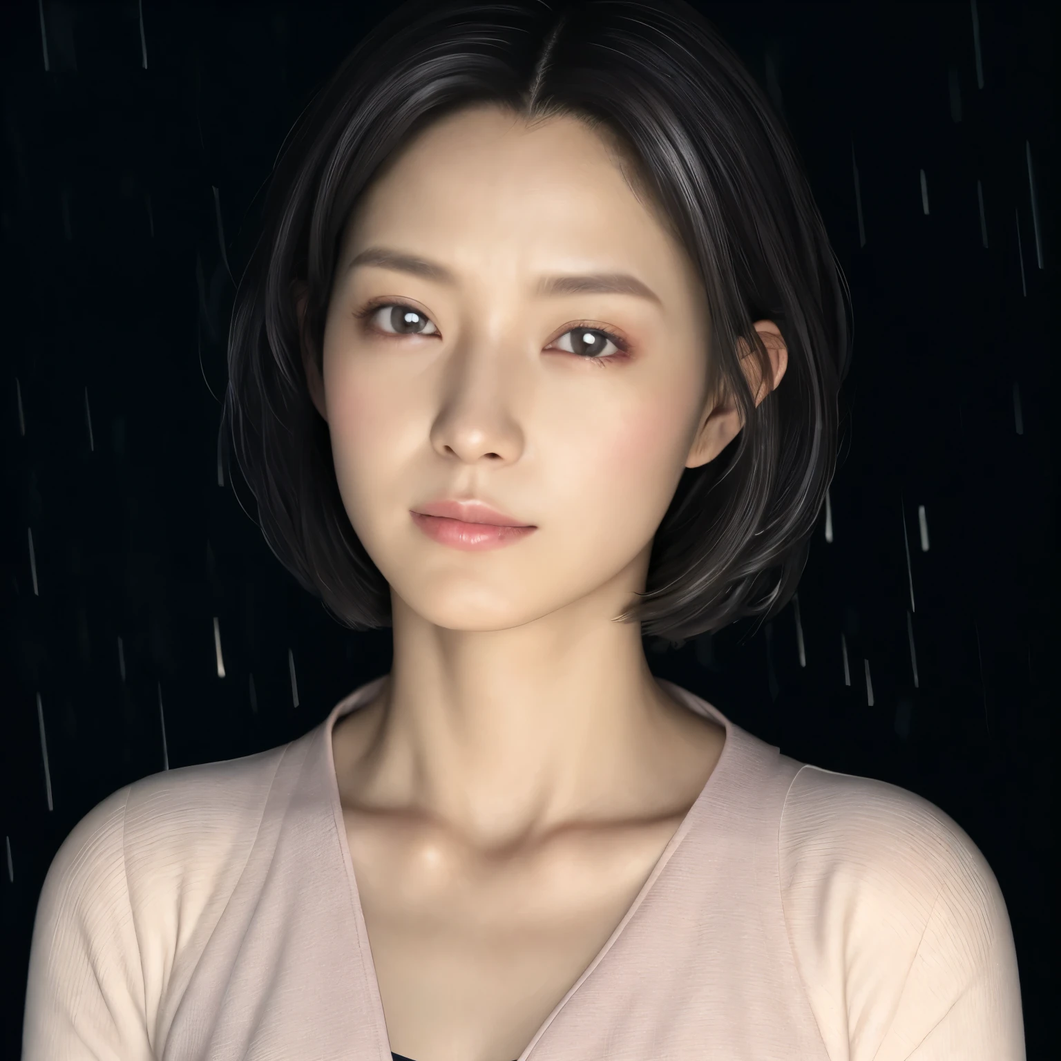 ((highest quality, 8k, masterpiece:1.3)), concentrate:1.2, Perfect body beauty:1.4, Hips:1.2, ((Layered Haircut, chest:1.2)), (Wet clothes:1.2) , (rain, Seaside:1.3), Bandeau dress: 1.1, Highly detailed face and skin texture, Beautiful Eyes, double eyelid, White skin, Long Hair, (shut up: 1.3), Tatsuyase