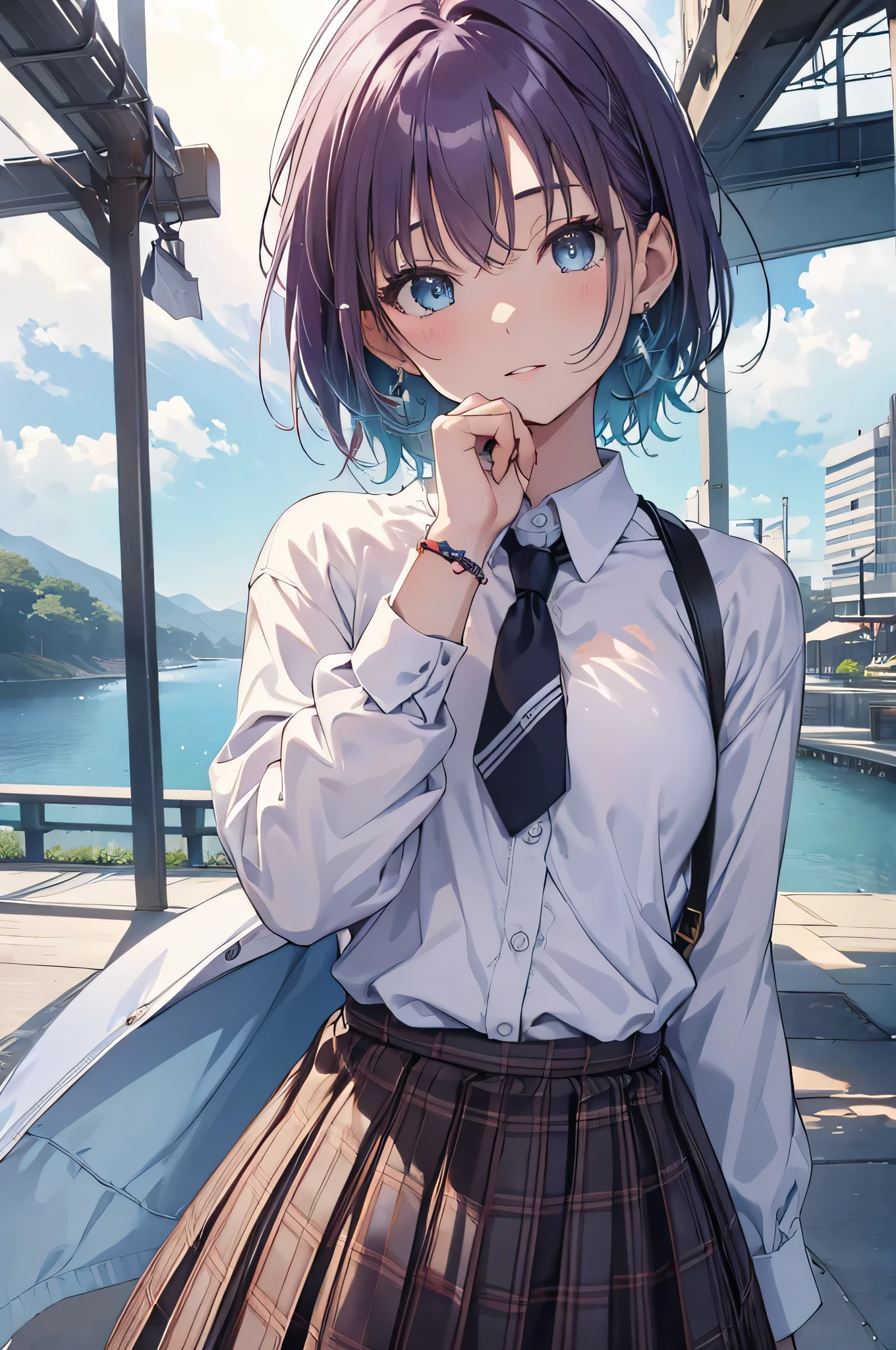 Anime girl with blue eyes and a school uniform posing for a picture ...