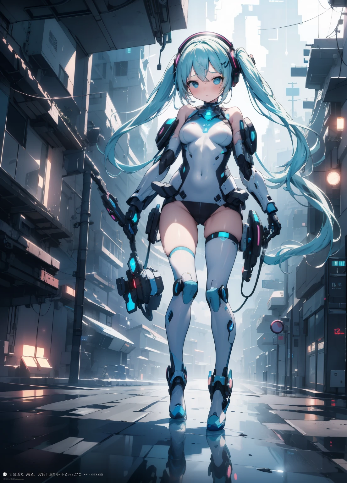 The best quality, high resolution, detailed 4k CG, masterpiece, amazing art, fine details, high details, complex details, blue long hair, girly feeling, big eyes, pure desire, lovely, young and beautiful, immortal,Flying ,, light and shadow, light,Gorgeous clothes,sea,Cyberpunk, mecha girl, mechanical body