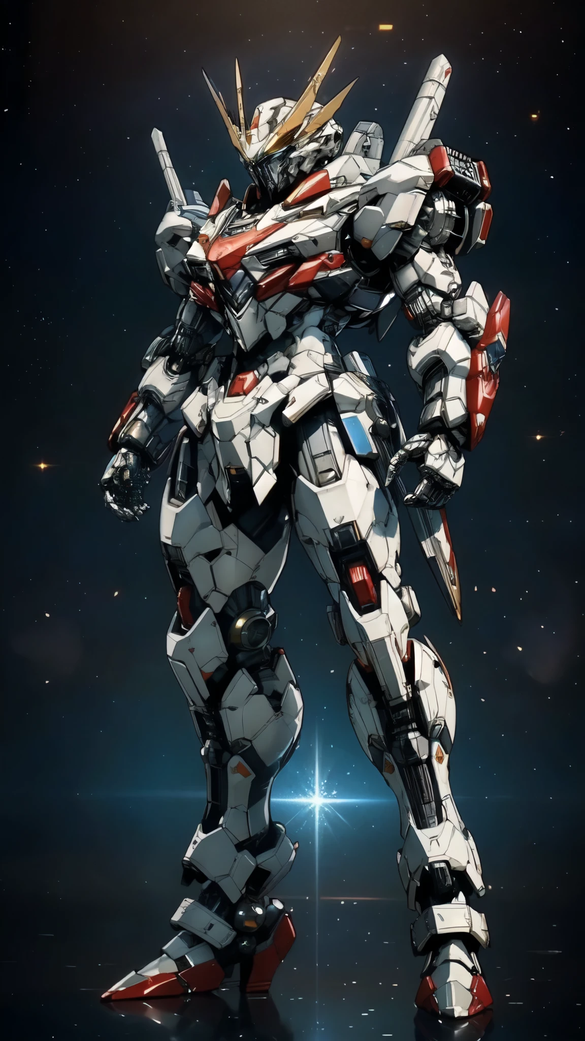 (masterpiece:1.5, best quality:1.5, extremely delicate:1.5), (male:1.5), humanoid Mecha, fully enclosed shoulder guards, matching arm and leg guards, full body, full armor, the design balances heavy with agility, (the color scheme is primarily Black with White and Red accents, the concept Inspired by Biological Robot, BRS), organic biotech armor, standing, floating high above the futuristic sci-fi city, exquisite and mature art style, (aura effect, glowing eyes, the armor glows), metallic, dramatic, high definition, highres, ultra-detailed, ultra-fine painting, professional, perfect body proportions, anatomically correct, symmetrical face, extremely detailed eyes and face, high quality eyes, creativity, RAW photo, UHD, 32k, Natural light, cinematic lighting, masterpiece-anatomy-perfect