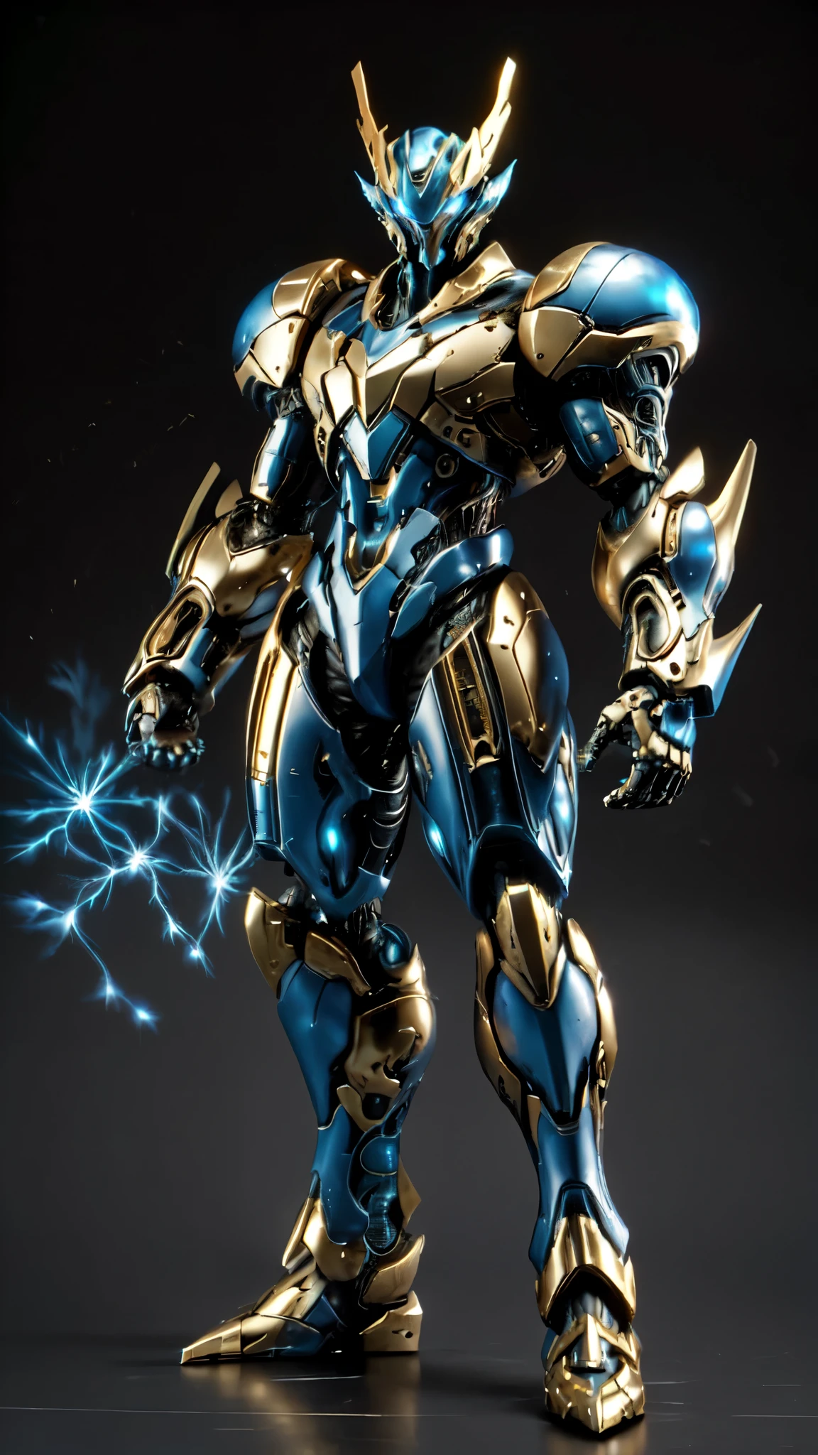 (masterpiece:1.5, best quality:1.5, extremely delicate:1.5), (male:1.5), humanoid Mecha, fully enclosed shoulder guards, matching arm and leg guards, full body, full armor, the design balances heavy with agility, (the color scheme is primarily Blue with Black and White accents, the concept Inspired by Biological Robot, BRS), organic biotech armor, standing, floating high above the futuristic sci-fi city, exquisite and mature art style, (aura effect, glowing eyes, the armor glows), metallic, dramatic, high definition, highres, ultra-detailed, ultra-fine painting, professional, perfect body proportions, anatomically correct, symmetrical face, extremely detailed eyes and face, high quality eyes, creativity, RAW photo, UHD, 32k, Natural light, cinematic lighting, masterpiece-anatomy-perfect