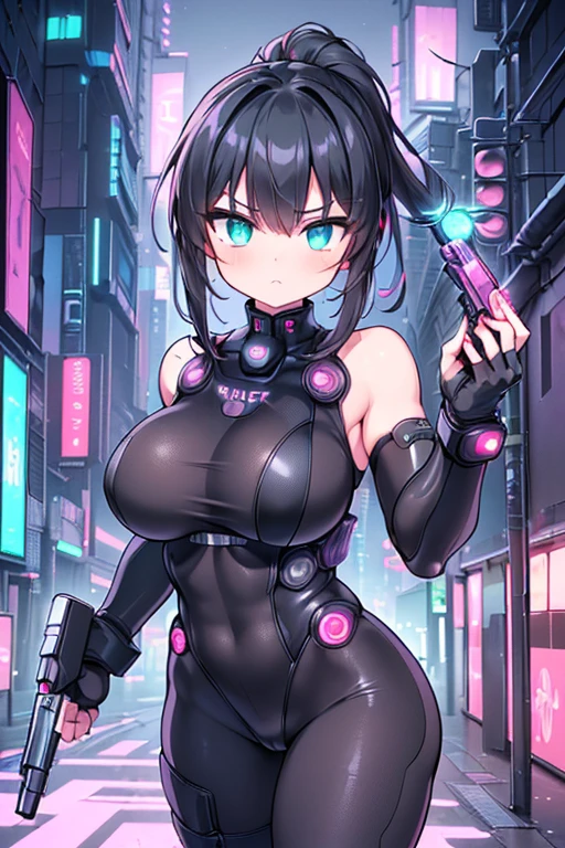 (masterpiece:1.2,Best Quality,Best Quality,Very detailed:1.2),8k,wallpaper,(One Woman),(Future female SWAT team members),(((pistol:1.6))),(Extremely form fitting black tactical bodysuit),(Tactical Headsets),(Tactical Holster),(Tactical Gloves),break(Serious),(ponytail),(Black Hair),(Beautiful Face),(Beautiful Eyes),(Beautiful Eyes),(Very detailedな顔),(Very detailedな女性のhand),(Muscular),(sexy),(Big Breasts),(Thick thighs),(Beautiful body),(The background is the neon streets of a futuristic city:1.6),(Cyberpunk:1.6),(((hand,detailed,perfection,perfectionion,hand))),(Beautiful female hand),(正確なhand描き)
