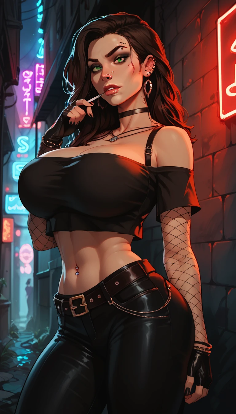 Anime sexy female, black yakuza suits, cigarettes, earrings, cat ears, heart eyes, smirking