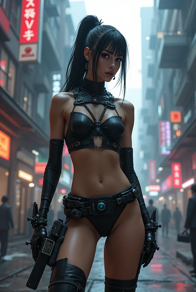 ((Masterpiece stunning Anime illustration)), ((extremely delicate and beautiful cybernetic girl, very long neon lime hair, vibrant moonlight eyes, accentuated super huge enormously gigantic nude tits and nipples exposed, nude hairy pussy exposed, tattoo sleeves and piercings)), ((highly detailed face)), ((mechanical limb, mechanical vertebrae)), ((mechanical cervical attaching to neck)), (wires and cables attaching to neck:1.2), ((mass of wires and cables on head)), ((wearing colorful Harajuku-inspired hip hop cyberpunk tech hooded tech jacket)), (laying down spreading her legs open, sexy seductive slutty pose, sexy seductive slutty horny orgasm facial expression), ((cowboy shot camera view from above)), (masterpiece), (((best quality))), ((ultra-detailed)), (highly detailed photorealistic CG illustration), cinematic lighting, science fiction, extremely detailed,colorful,highest detail, (((cyberpunk city background, (Blade Runner), futuristic Harajuku cyber city district))), NSFW