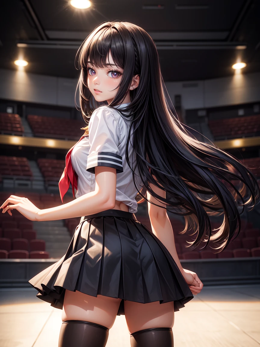 RAW Photos, Highest quality, High resolution, Very detailed、 8K image quality、Cheerleader、skirt、13 years old、Stadium、Nipples are see-through with sweat、Blowjob