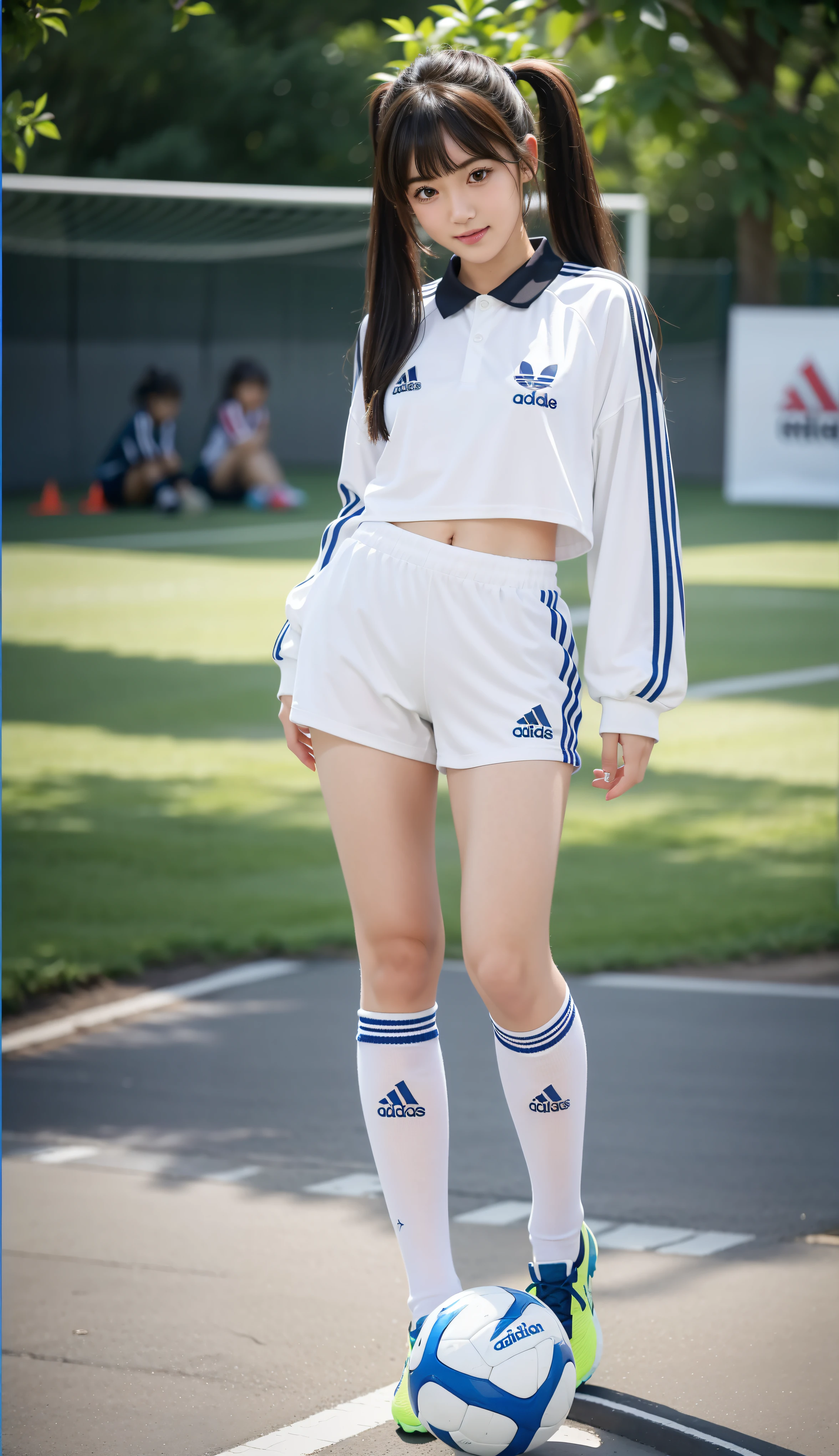 {{Masterpiece: 1.2, 64K High Resolution, nffsw, super definition, ultra-definition、A hyper-realistic: 1.2、ultra-definition、realistic: 1.15、Raw photo: 1.15, Best Quality: 1.23, face and body with no defects: 1.4, perfect beautiful body: 1.2, Perfect beautiful face: 1.3, Super realistic: 1.37, Professional Photographer: 1.2, Physically correct, Anatomically correct, biologically correct, Canon F/2.8 300mm Lens、5-Fingers, 2 arms, 2legs}}, ((1 beautiful girl, short pink hair, 10th class, 18year old, Very cute little face: 1.3, very cute japanese girl: 1.3, Very beautiful slit eyes: 1.18, Beautiful thin eyebrows, Perfect narrow very high beautiful nose: 1.15, Cute red lips, very beautiful white soft skin: 1.15, Perfect beautiful long fingers: 1.15, Beautiful long legs, Beautiful nails, Natural makeup)), ((White athletics uniform, Very small bloomers, knee high socks, sports shoes, Full body shot, subject across the screen, shot from front, track and field, Running, Looking away)), ((Very beautiful Japan face: 1.3))