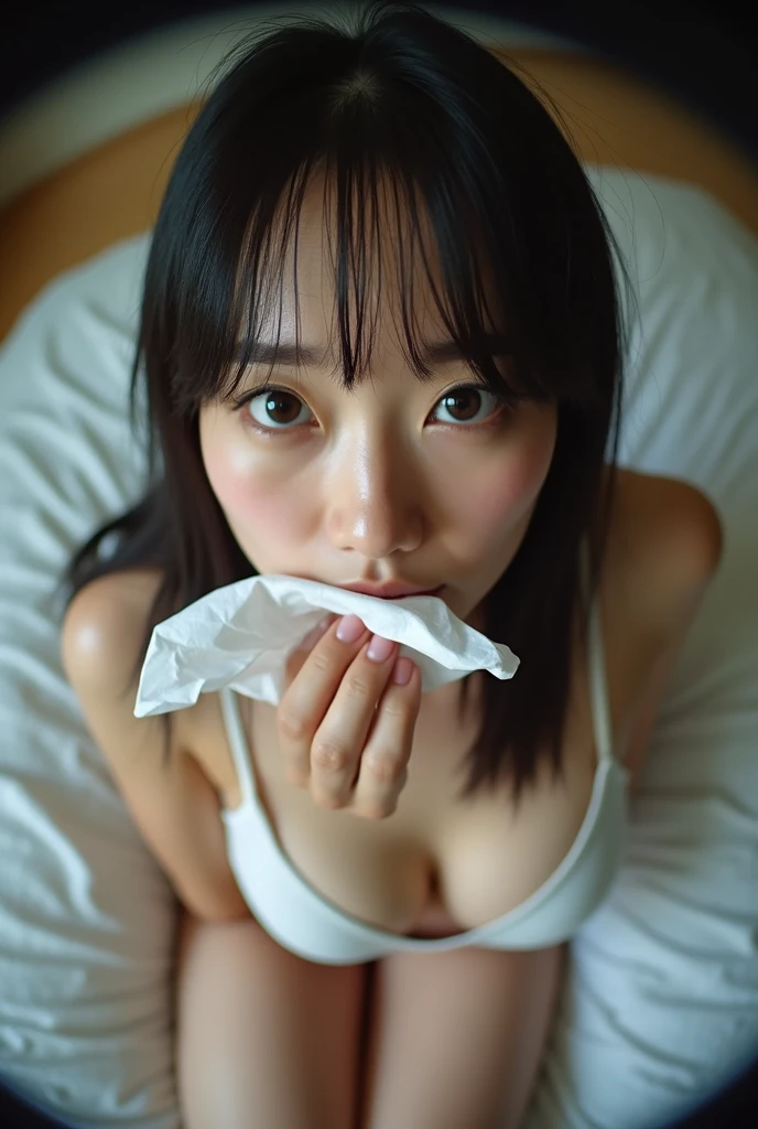 close up, Close-up POV, 1girl in, Female, 24 years old, gaze at the audience, movie, 8K, Best Quality, masutepiece, Hard lighting, Amazing eye detail, ((Flushing of sweat,, ((bite the condom, Having a condom)), Use condoms hanging on the chest and leg straps))((Flushing of sweat,, (bite the condom, Having a condom), Use a condom hanging on your chest, Condoms after use))((Flushing of sweat, Big breasts, bite the condom, Have a condom , breast condom , Condoms after use)) ((Sweaty blush, Big breasts, bite the condom, Having a condom, breast condom, Sitting on the ground, money on the ground))