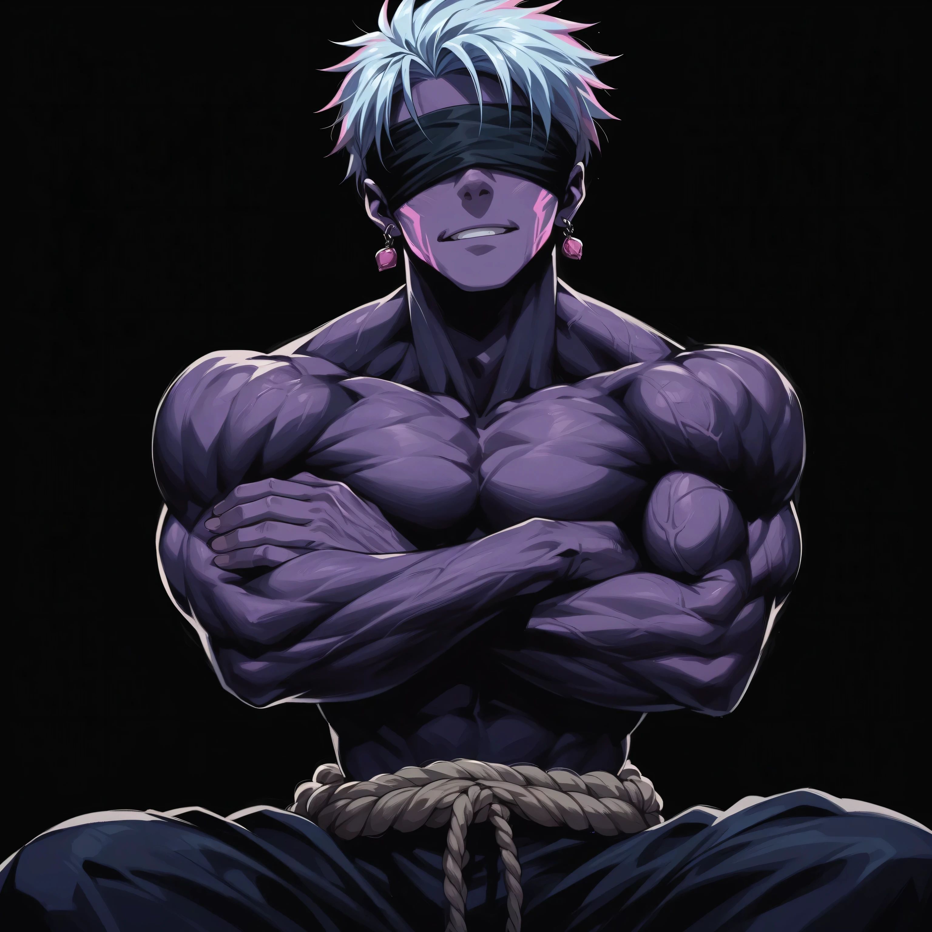 Akasa has no tattoos.., Smiling in NSFW positions ,man,3rd Waxing Demon ,Kimizunoyaba ,Excellent,Look at that scared face...,evil,Formidable,cold smile,(Set up the attack),The picture is detailed..,Fingers speak loudly.,fist,(full body),Lunar effect,Blue magic circle around