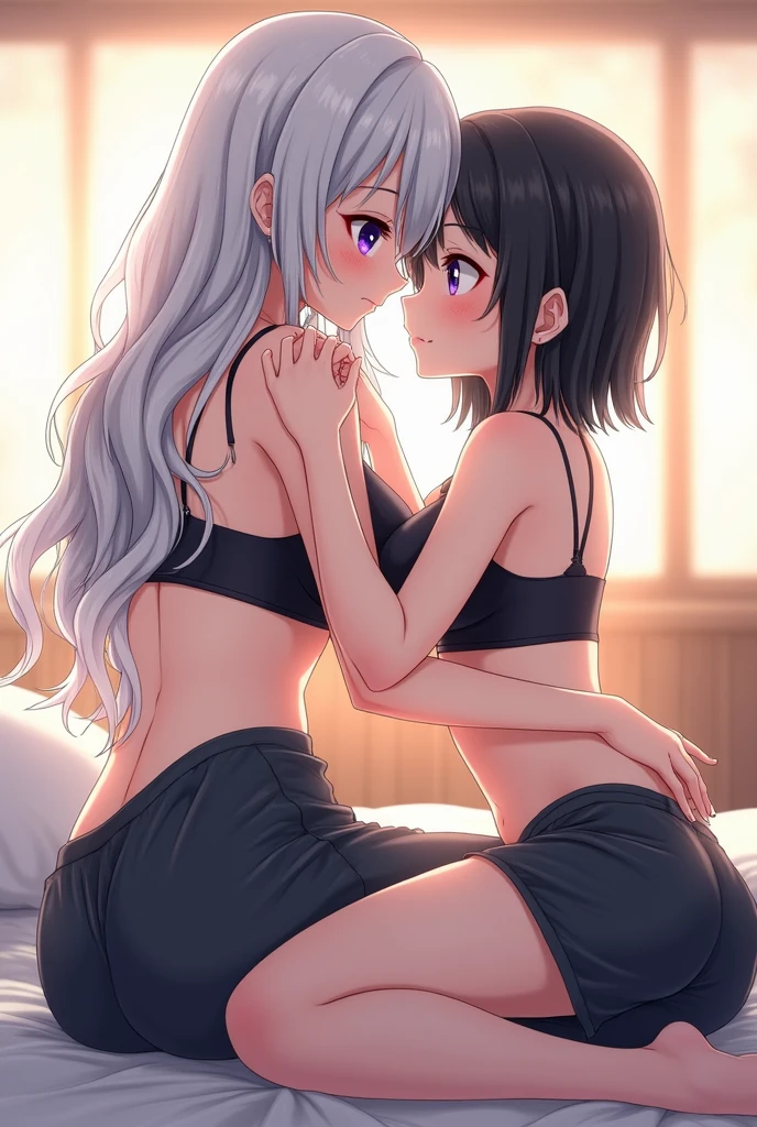 score_9, score_8_up, score_7_up, score_6_up, rating_explicit, source_anime, absurdres, highly detailed, intricate, dark background, dark, sharp shadows, modern bedroom, large bed, 
BREAK
2girls, detailed faces, large breasts, futa, pussy juice, sex, from side, leglock, hugging, close_together