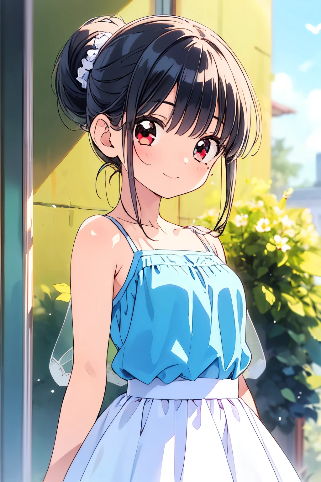 (masterpiece, best quality), 1girl, <lora:Tsutsumi_Kinuka:0.8> TsutsumiKinuka, 1girl, solo, hair ornament, hair bobbles,long hair, bangs, twintails, black hair, black eyes, hair ornament, ,