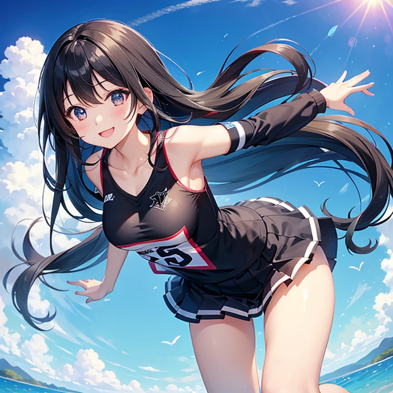 Slender beauty、Adults、high picture quality、beste-Qualit、Detailed drawing、Does not blush cheeks、Sailorsk swimsuit、knee high、Niso、the pose、Small eyes、Small breasts、Jump cheerfully、contrast
