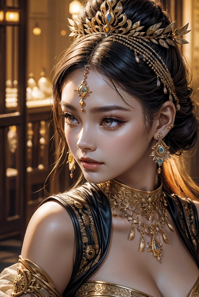 Masterpiece, high quality, 4K, beautiful design, shiny, from the front, award winning photo, extremely detailed, amazing, fine detail, absurdres, highly detailed woman, extremely detailed eyes and face, by lee jeffries nikon d850 film stock photograph 4 kodak portra 400 camera f1.6 lens rich colors hyper realistic lifelike texture dramatic lighting unrealengine trending on artstation cinestill 800 tungsten, solo, 1girl,
fanbingbing, a woman in a black dress and gold jewelry , wearing fanbingbing fashion