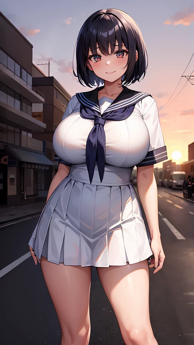 (Perfect body),Best Quality,(8K Portrait),(Official art)、((NSFW))、((adult  woman))、Police Hat、1girl in,((((:o))))、(((((Surprised)))))、(blush),(Sweat),(((((huge-breasted)))))、(thick thighs)、(big butts)、((Black head hair))、((Short hair))、(Blunt bangs)、bob cuts、(Navy blue leotard)、white glove、white knee-socks、 (yellow  eyes)、(((Hands behind the head)))、Armpits、In the street、kneeking