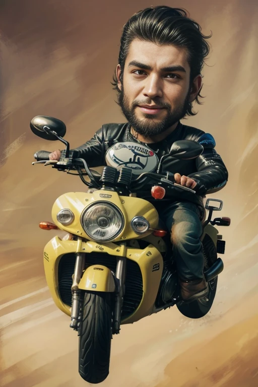 a cartoon drawing of a man riding a motorcycle with a peace sign, caricature!!!, caricature illustration, caricature style, caricature, biker, in cartoon style, picture of a male biker, caricatural, motorbiker, ilustration, cartoon portrait, by Randy Vargas, charicature, caricaturist, digital ilustration, by Daryush Shokof