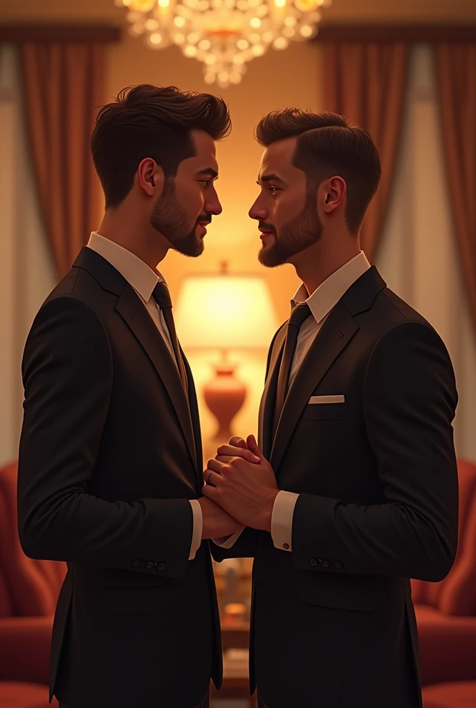 Bag hug male couple illustration suit