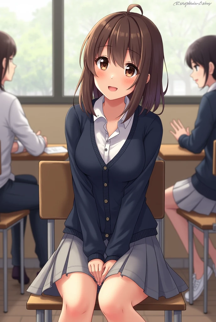 masterpiece,Highest quality,Super quality,Midsummer,School classroom,Unbuttoned ,Dark skirt,It&#39;s hot so I&#39;m taking off my panties,13-year-old female student,Pussy,Dark hair color,A little sweat,A small amount of pubic hair