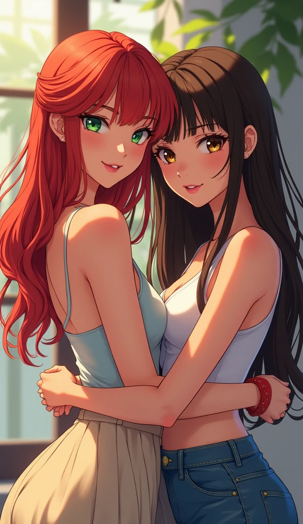 (masterpiece, best quality), best resolution, (2heads:1.5), 1girl, star-shaped pupils in left eye, orange hair, long hair, pink eyes, multicolored bikini, blonde, bangs, multicolored hair, (simple background:1.4)