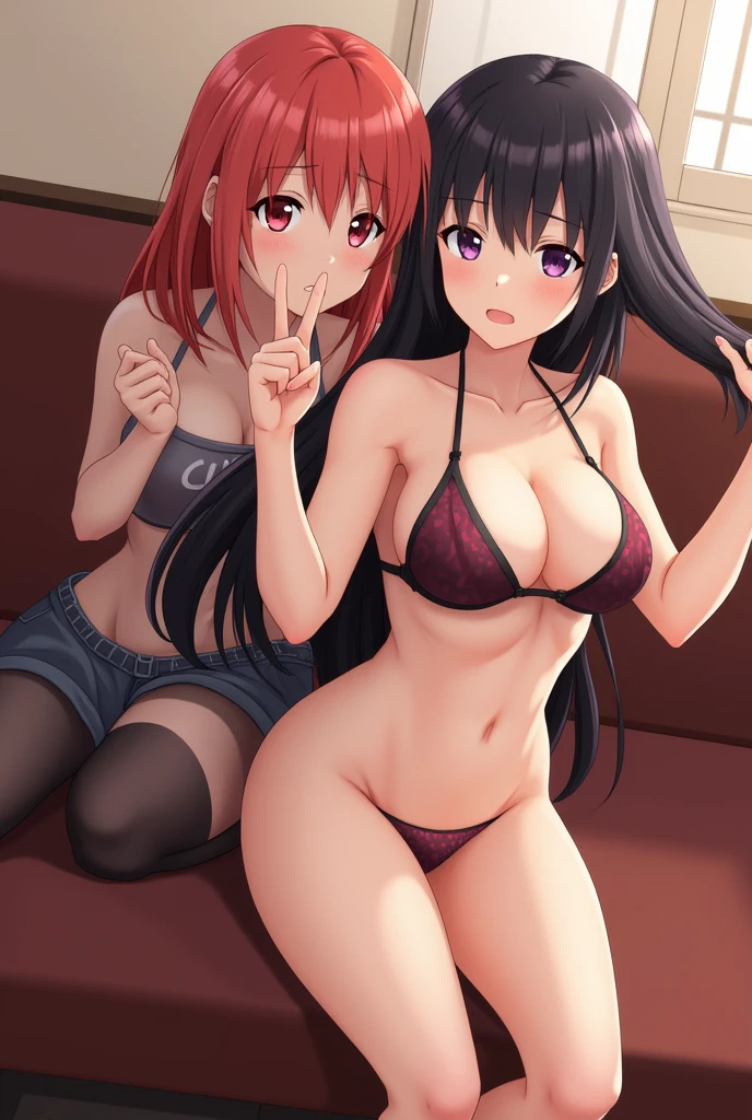 2 girls , Black-haired Yukinoshita Yukino ,Yuigahama Yui with brown hair , big breasts,waltz dance , Completely naked,Pussy,nipple,blush