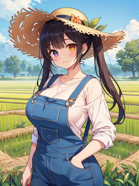 (High quality, High resolution, Fine details), Realistic, (Straight road), (tall cornfield), (naked:1.3), (overalls), solo, curvy women, sparkling eyes, (Detailed eyes), smile, blush, Sweat, Oily skin, shallow depth of field