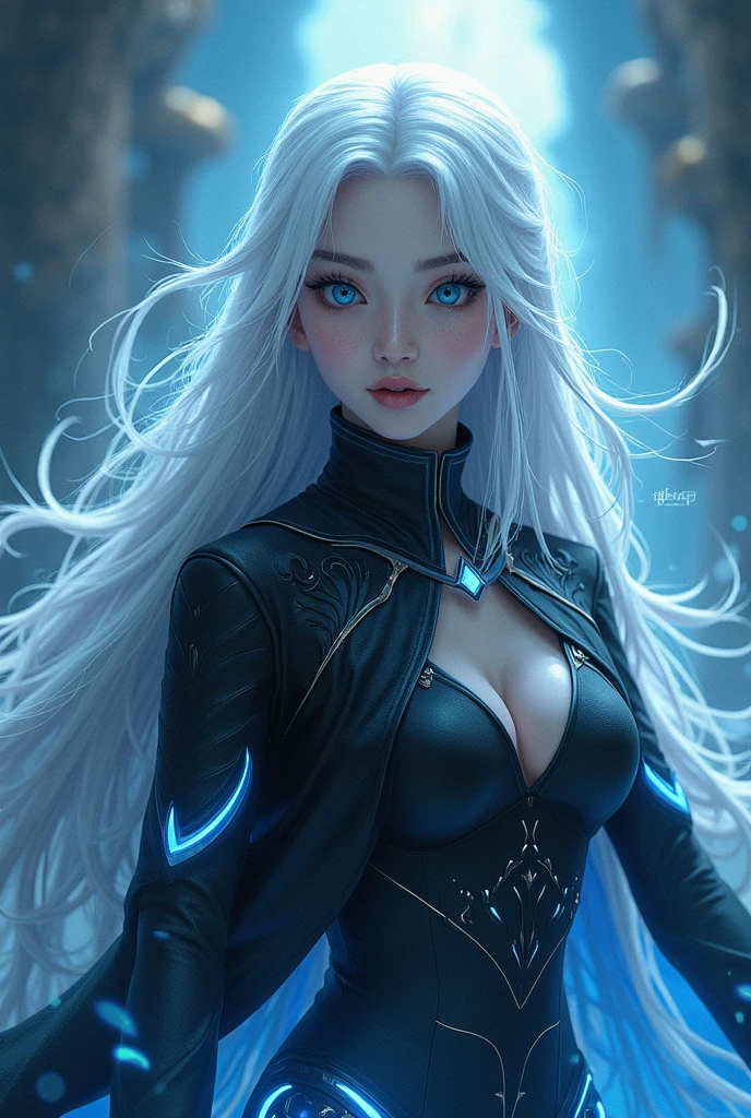 Tall woman with white hair, light blue skin with dragon scales, intricately decorated cloak, black bone texture, dark, noble, evil, curse tattoo on chest, blue scales on thighs, Western Dragon, Lightning Dragon, Blue, Elegant, Amber Eyes, Platinum Hair, Closeup Portrait, Goddess Skull, (White Curly Hair Tornado: 1.2), Rough Brush, HD Anime Wallpaper, 8k Resolution, --auto --s2
