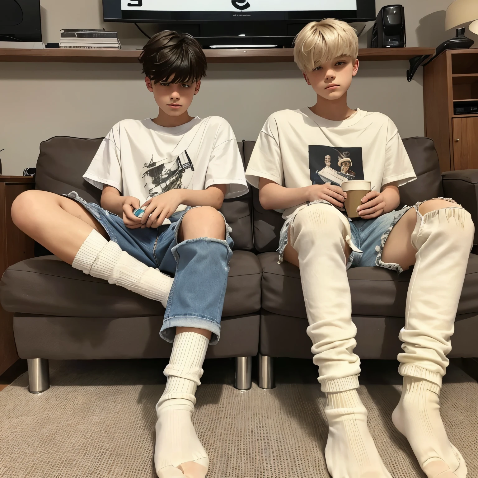 Anime boys,16 yaers old,White basketball socks,onbed,Just shorts,Handsome, --auto