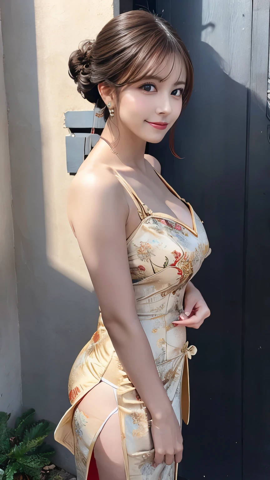 a beauty girl ,wear gorgeous hanfu, Chinese style buildings, landscape