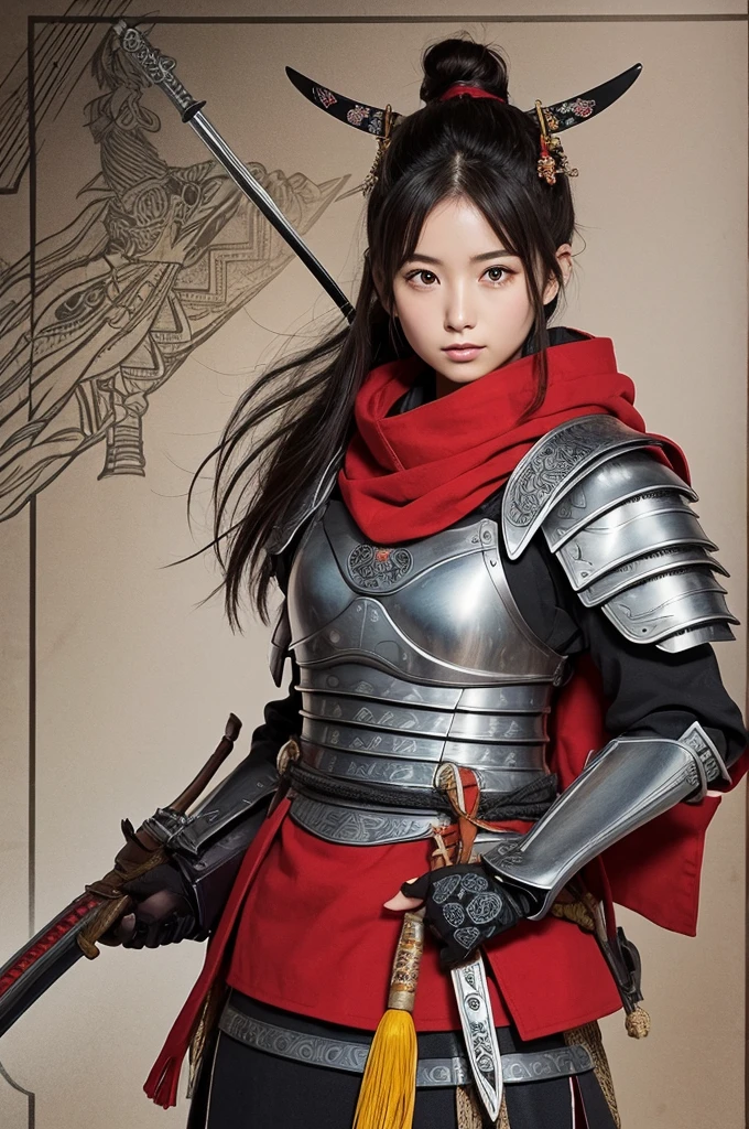 extremely detailed CG Unity 32K wallpaper, (raw photography, realistic:1.2), (professional photo, photorealistic:1.3), professional lighting, depth of filed, sharp focus, ultra high res, dynamic angle, (perfect anatomy, from front:1.5), (grotesque:1.4), realistic skin texture, intricately detailed face, 1 girl, Japanese teen, 16 years old, ((female warrior:1.5)), solo, looking at viewer, (cowboy shot:1.1), black hair, ponytail, finely detailed skin, oil, sweat, (bright eyes:1.3), realistic eyes, brown eyes, tears, highly detailed nose, (tall nose:1.4), highly detailed lips, expressionless, kneeling, ((samurai armor:1.4)), (((wounded, injured:1.4))), (((many arrows had pierced the girl's armor, gore, bloody, bleeding:1.5))), slender, muscular, beautiful breast, perfect and beautiful body, ((medieval era in Japan:1.5)), ((outdoor, battlefield, vandalized village:1.3))