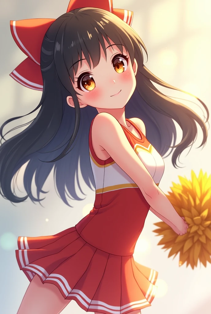 cheerleader,little smile,cheer leading,cheerleader uniform, (((masterpiece))), (((best quality))), ((ultra-detailed)), (illustration), ((an extremely delicate and beautiful)),(bokeh,blurry background),(best shadow), 1girl,white panties, black hair, long hair, kawaii,cute,, shine Highlight Spot on eyes, character focus,head tilt,