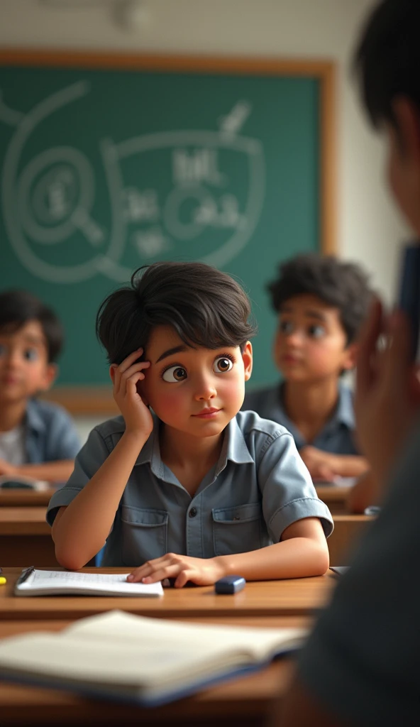 Ek student jo gaal per hath rakh upar dekh kar kuch soch raha hai class me Indian environment