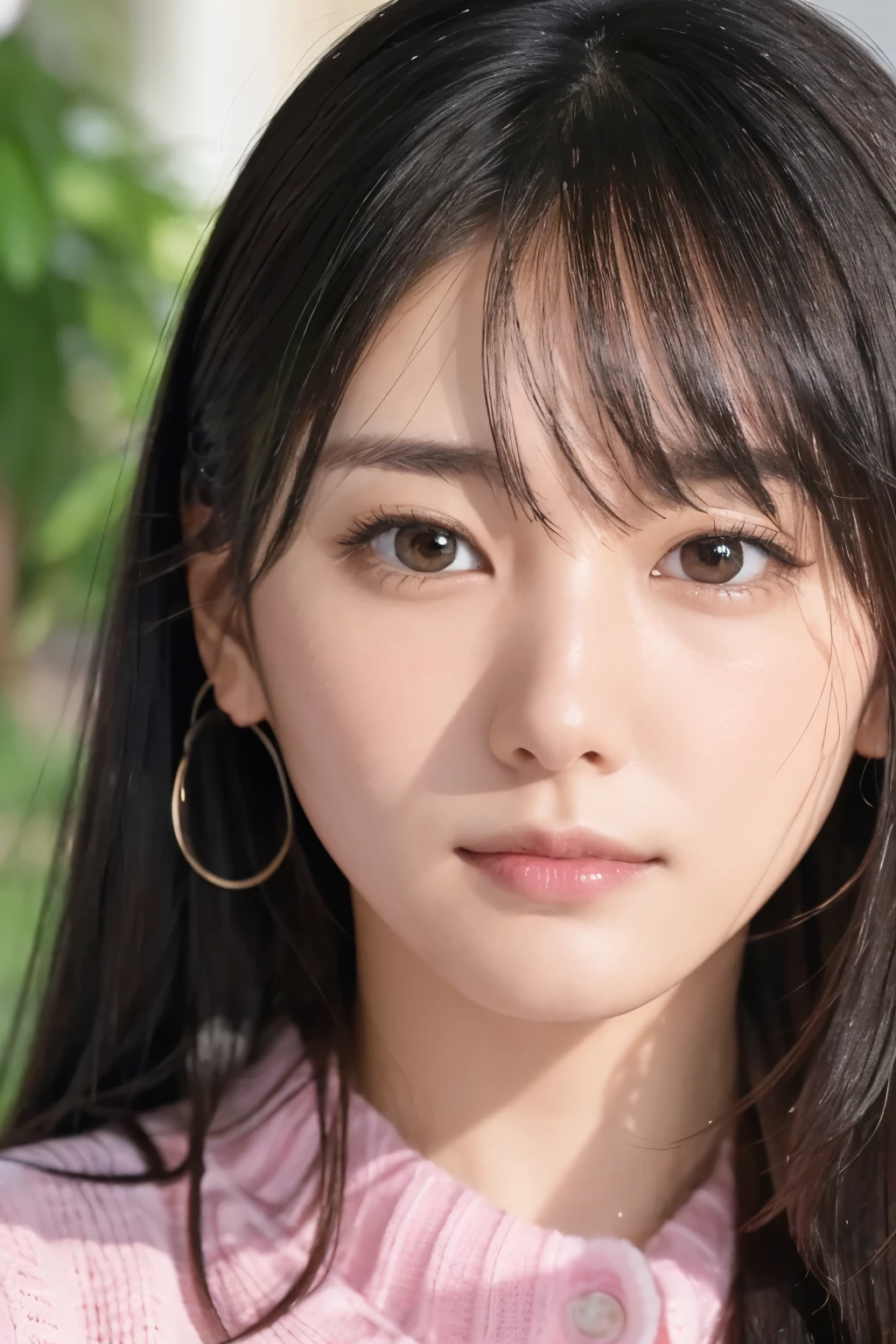 Match YuiAragaki,live-action,4k,2 woman,super close up of face,sexy look,one person,black hair,long hair