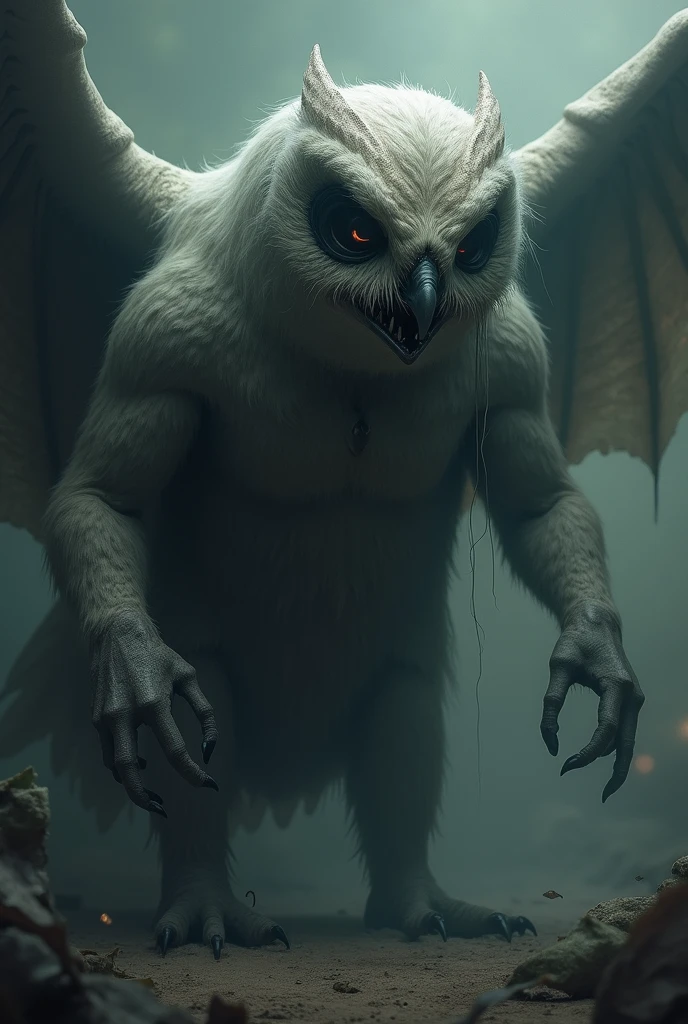 3 meter tall creature with a starfish-shaped head with many eyes, a vertically scaly barrel-shaped body, 2 thin tentacular arms that divide into many, 6 tentacle-shaped feet and two large membranous wings, lives in the madness mountains of antarctica